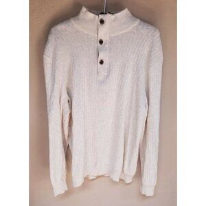 Tasso Elba Mens Large White Mock Ribbed Knit 1/4 Zip Pullover Sweater Supima